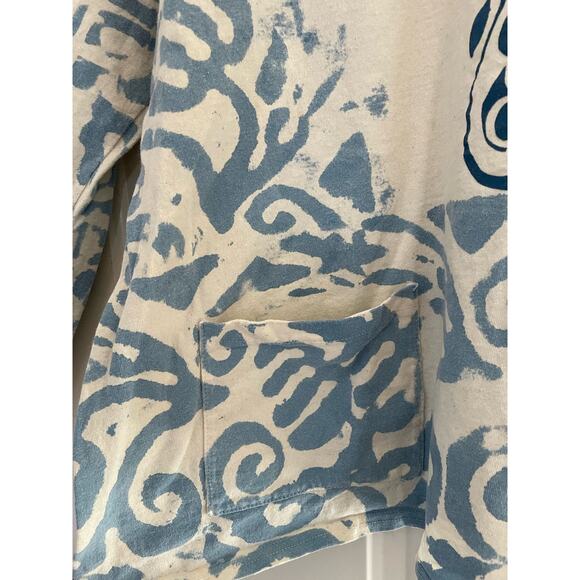 Handmade Scroll Blue Cross Dyed silk-screen Tunic L/XL - Picture 4 of 8